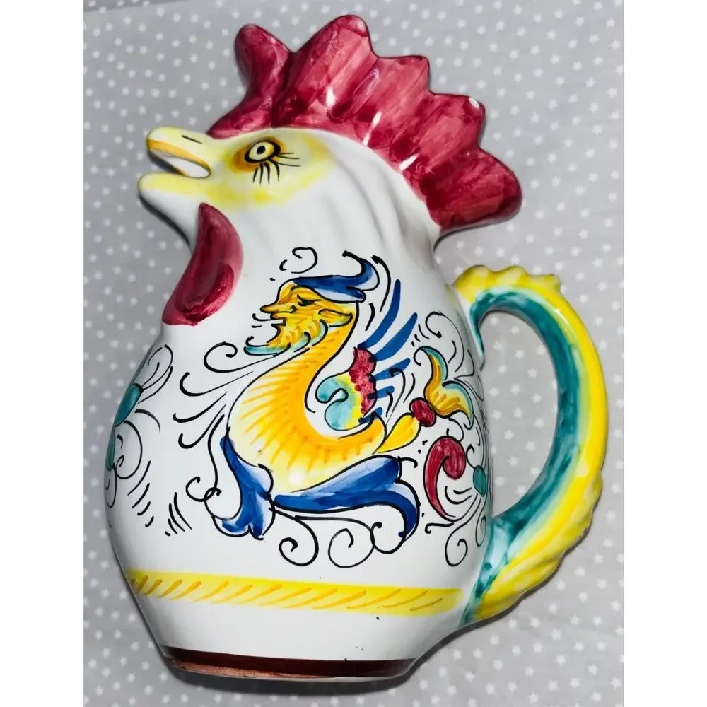 Deruta, Italy Handcrafted Majolica Rooster Pitcher Imported by Williams Sonoma